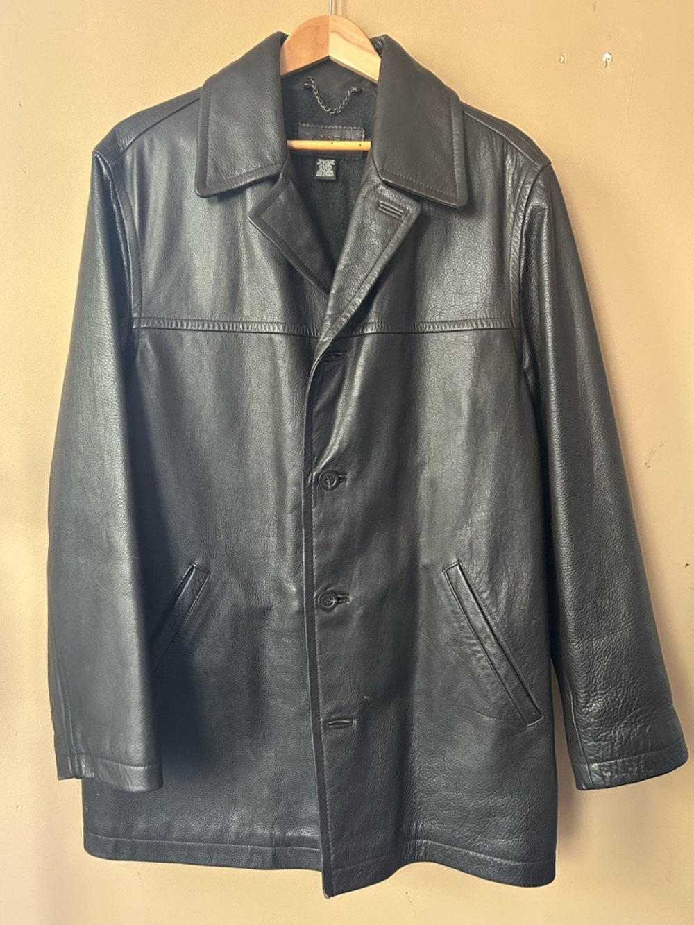 Vintage 1990s J Crew 100% Leather Car Coat Deep Brown - S